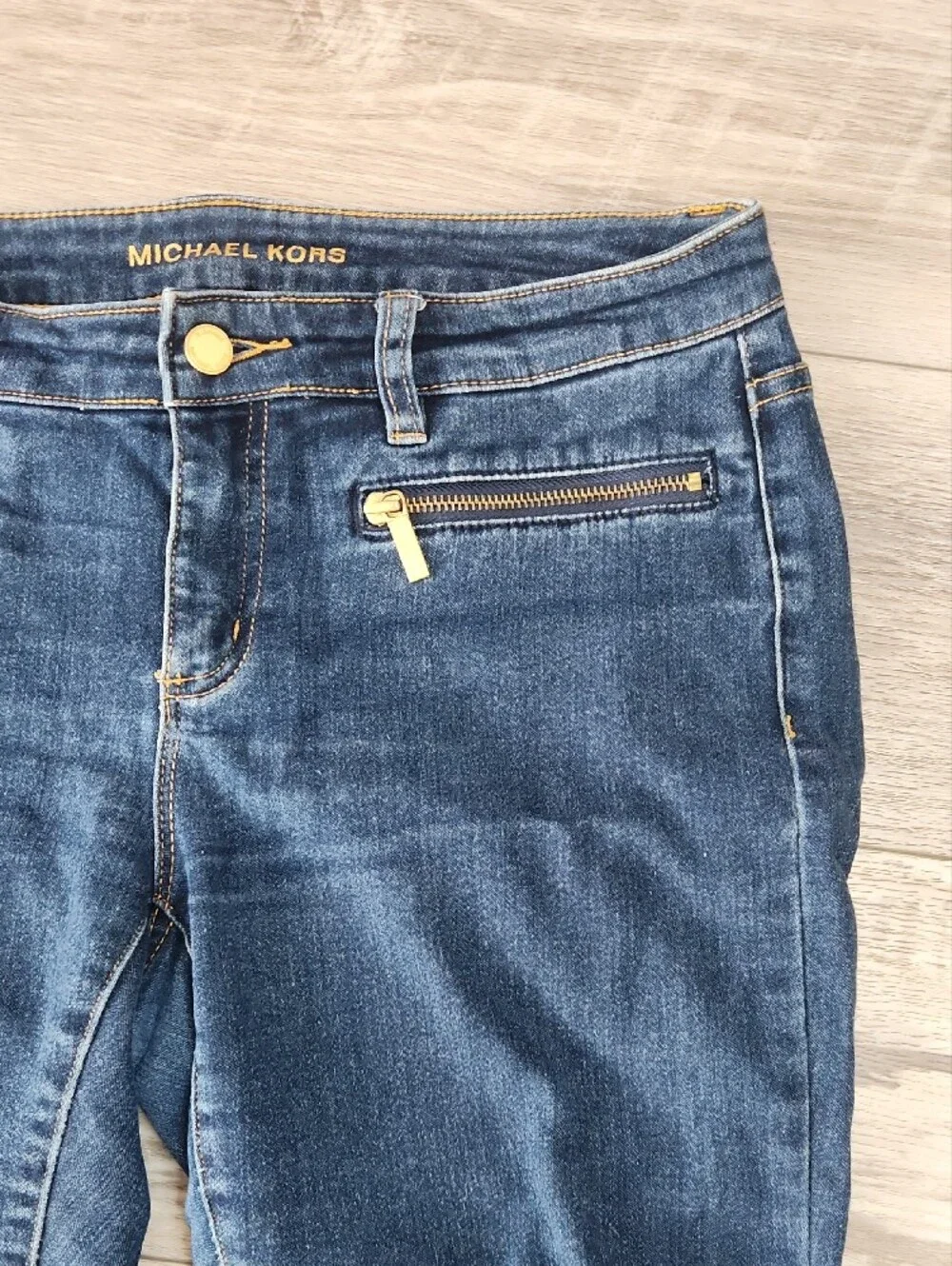 Michael Kors Dark Blue Capri Jeans with Gold Zippers